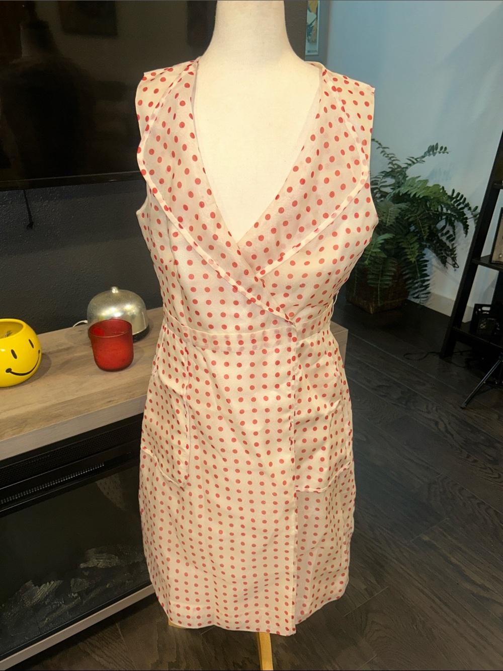 J. Crew Cream Mini Dress with Red Polka Dots